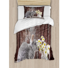 Rabbit Daisy Wooden Duvet Cover Set