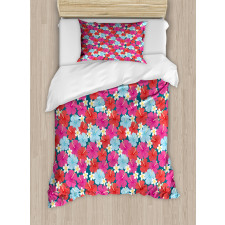 Vivid Tones Hibiscus Flowers Duvet Cover Set