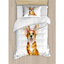 Corgi Dog with Deer Antlers Duvet Cover Set