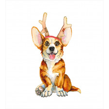 Corgi Dog with Deer Antlers Duvet Cover Set