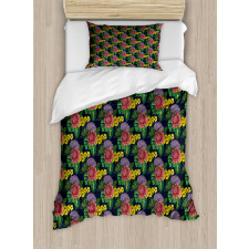 Tropical Leaf Jungle Flowers Duvet Cover Set