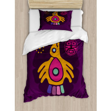 Symbolic Bird and Stamp Art Duvet Cover Set