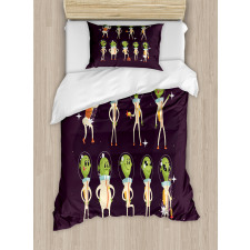 Little Green Ufo in Suits Duvet Cover Set