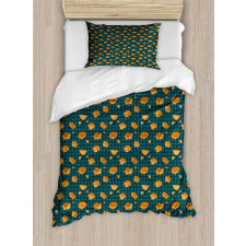 Petal and Buds on Polka Dots Duvet Cover Set