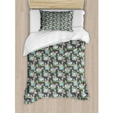 Abstract Flowers and Leaves Duvet Cover Set