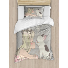 Girl Little Puppy Duvet Cover Set