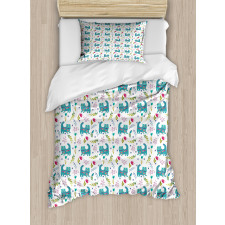 Folkloric Ornate Happy Cat Duvet Cover Set