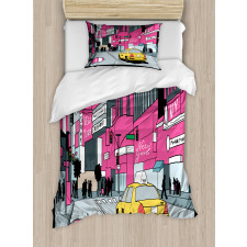 View of Manhattan and Taxi Duvet Cover Set