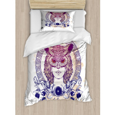 Greekic Owl Woman Duvet Cover Set