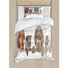 Pets Peeking over Wall Duvet Cover Set