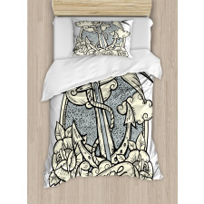 Anchor and Roses Clouds Duvet Cover Set