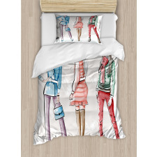 Young Women Clothes Sketch Duvet Cover Set