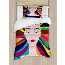 Lady and Colorful Strands Duvet Cover Set