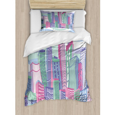 Funny Buildings in City Duvet Cover Set