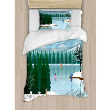 Ice Skating Frozen Lake Art Duvet Cover Set