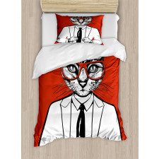 Funny Businessman Cat Suit Duvet Cover Set