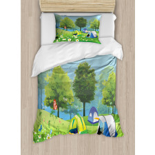 Tents in Spring Forest Duvet Cover Set