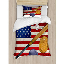 USA Flag and Baseball Duvet Cover Set