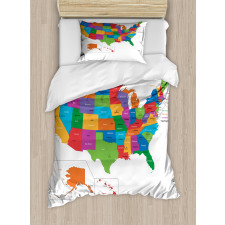 USA Map with States Duvet Cover Set