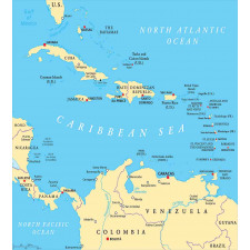 Caribbean Capitals Map Duvet Cover Set