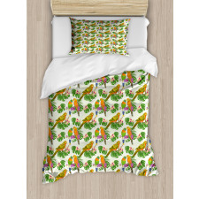 Vivid Floral Parrots Duvet Cover Set