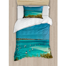 Anchored Boats in Sea Duvet Cover Set