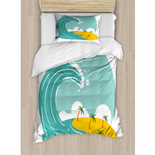 Big Wave and Palms Duvet Cover Set