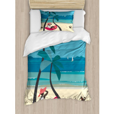 Girl on Hammock Palms Duvet Cover Set