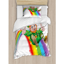 Leprechaun Slides on Rainbow Duvet Cover Set