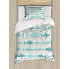 Swimming Sharks in Sea Duvet Cover Set