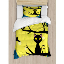 Cat and Owl on Branches Duvet Cover Set