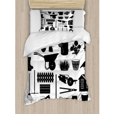 Monochrome Garden Items Duvet Cover Set