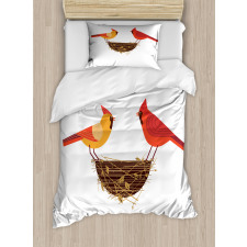 Red Cardinals Couple Nest Duvet Cover Set