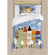 Winter Time Dutch Houses Duvet Cover Set