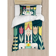 Dutch Girl and Flowers Duvet Cover Set