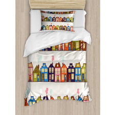 Funky Houses on Streets Duvet Cover Set