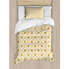 Soft Floral Details in Squares Duvet Cover Set