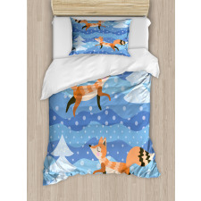 Winter Snowing Tree and Animal Duvet Cover Set