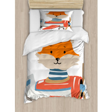 Funny Animal in Little Airplane Duvet Cover Set