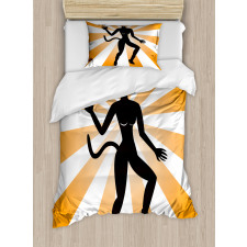 Cat Woman in Costume Rays Duvet Cover Set