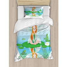 Fairy on Water Lily Leaf Duvet Cover Set