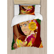 Floral Leafy and Fruits Hair Duvet Cover Set