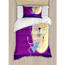 Chinese Woman Cartoon Duvet Cover Set