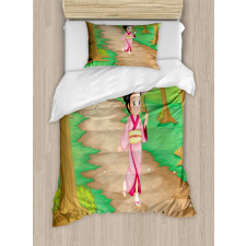 Cartoon Style Geisha Duvet Cover Set