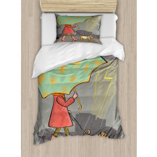 Lady Walking with Dog Duvet Cover Set