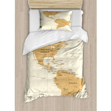 North South America Map Duvet Cover Set