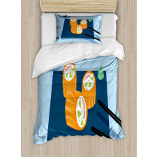 Colorful Doodle Sushi Plate Duvet Cover Set