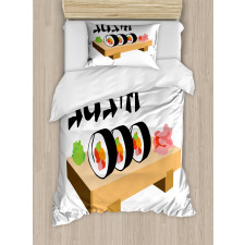 Sushi Wooden Folk Food Plate Duvet Cover Set