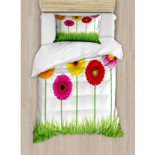 Vivid Flowers on Grass Duvet Cover Set