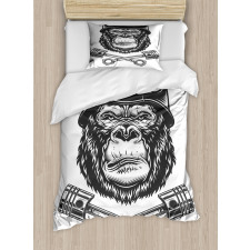 Vintage Style Serious Biker Duvet Cover Set